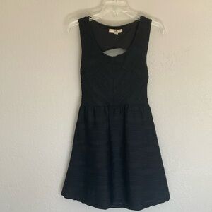 Ya Los Angeles Fit & Flare Black Cocktail Dress Open Back Knife Pleated Cotton